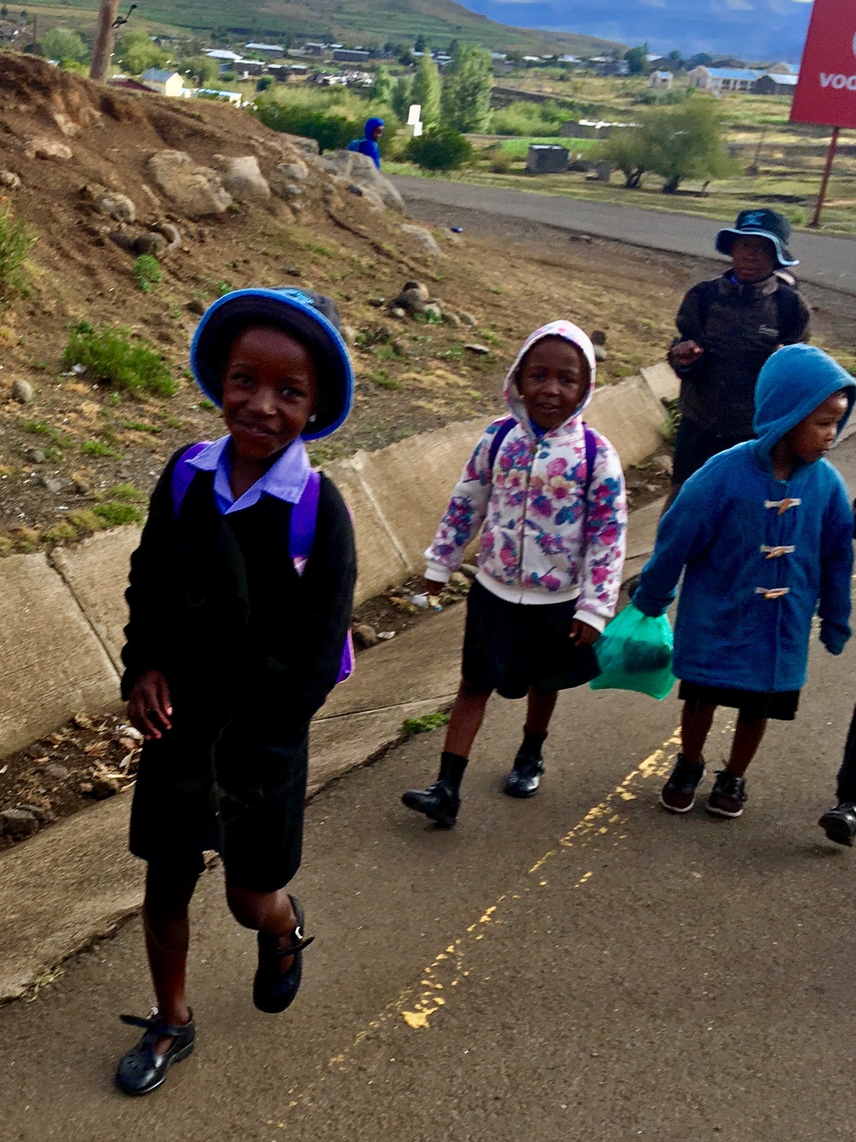 walking to school in Lesotho